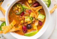 Hearty Vegan Taco Soup with Crispy Tortilla Strips