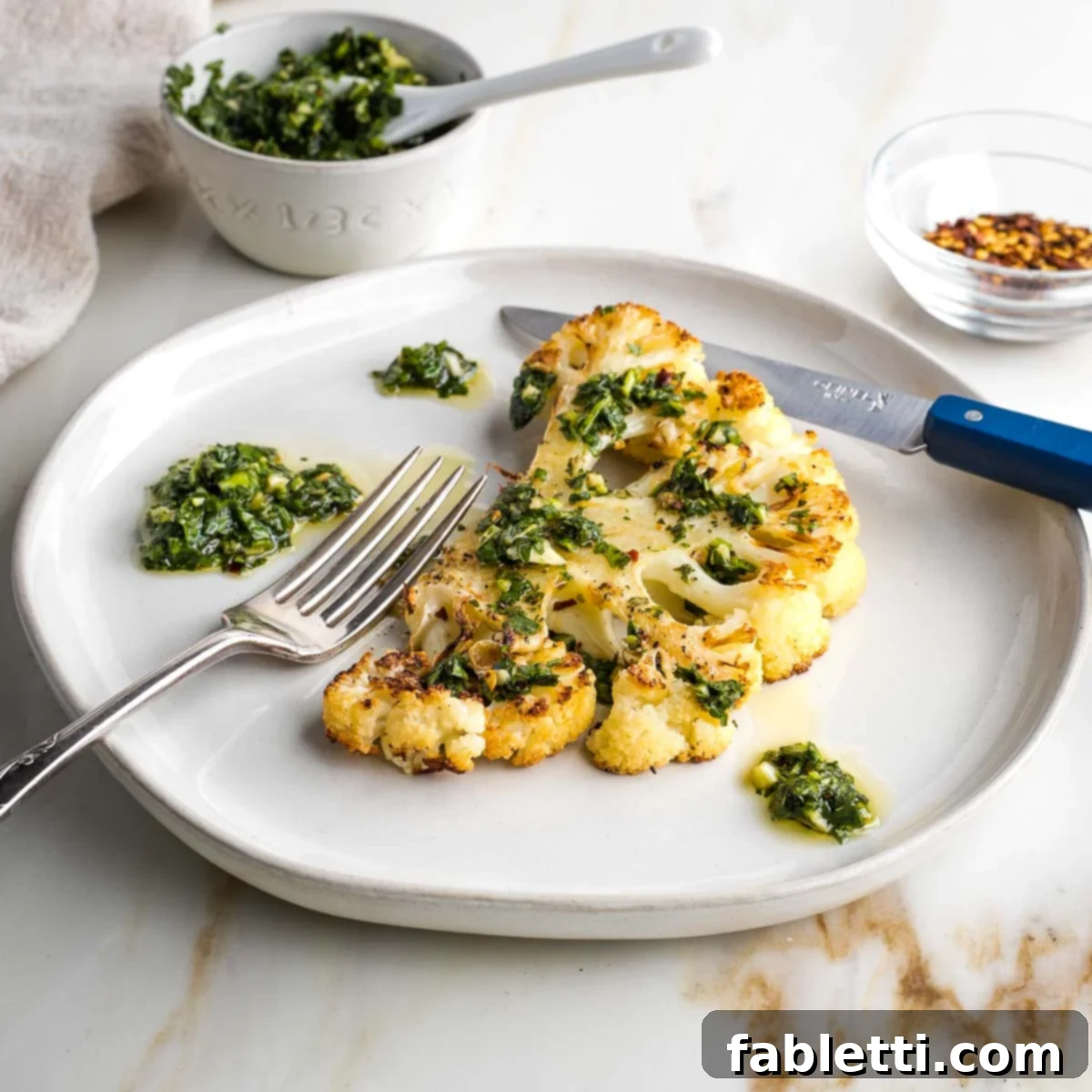Golden Seared Cauliflower Steaks with Herbaceous Chimichurri 1 featured 5244