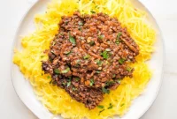 Hearty Vegan Bolognese over Squash Strands