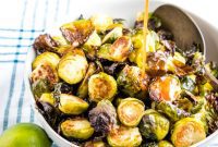 Honey Sriracha Glazed Crispy Roasted Brussels Sprouts