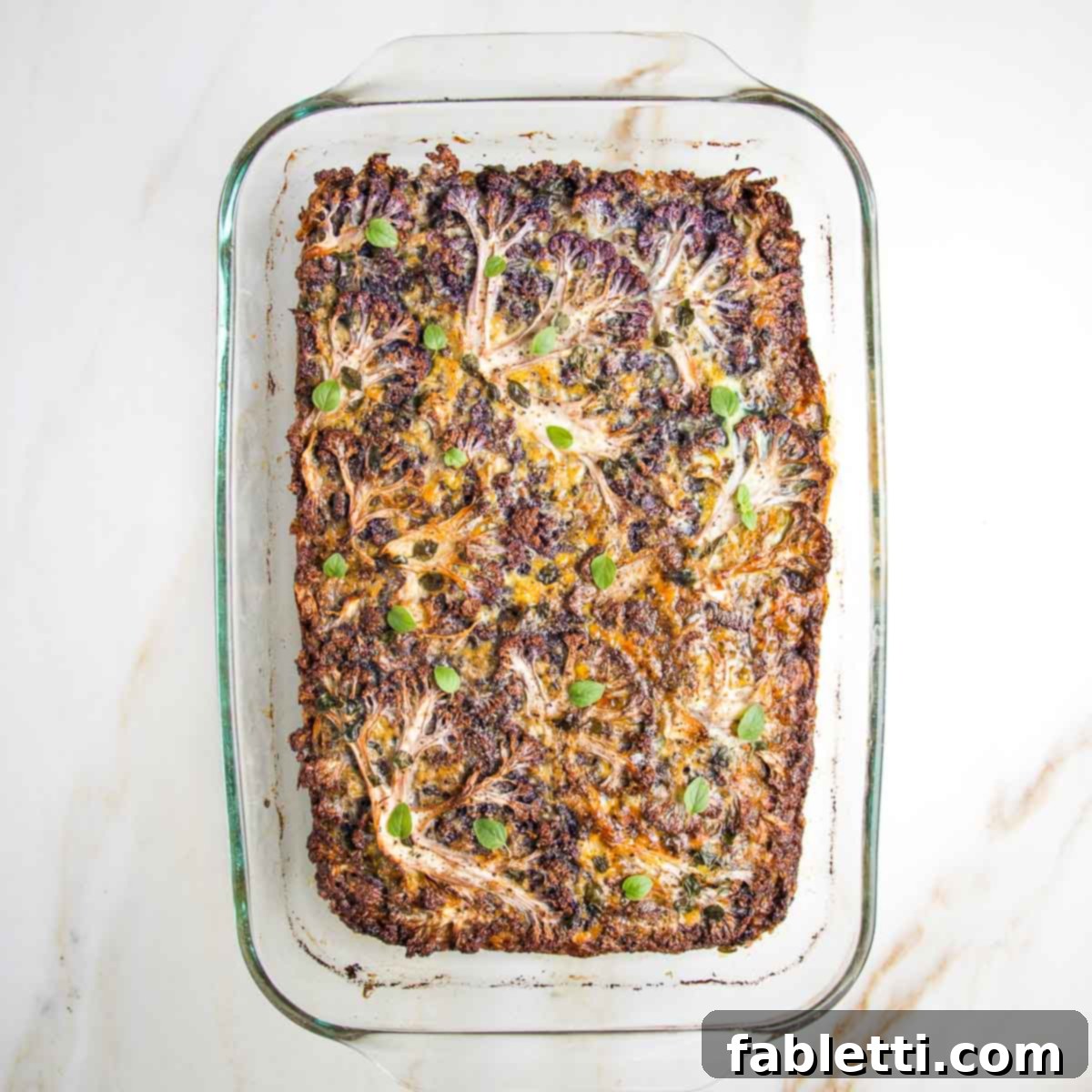 Baked cauliflower kugel in 9 x 13 pyrex.