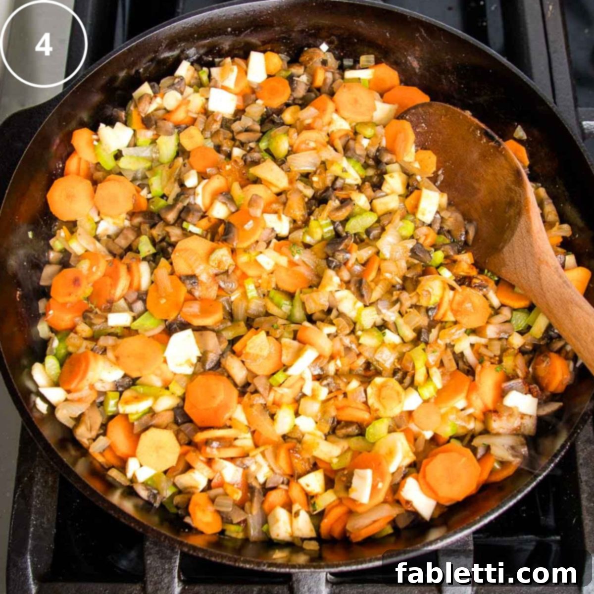 Sun-Kissed Vegan Shepherd's Pie 14 Sauteed veggies and herbs for vegetable filling in shepherd's pie.