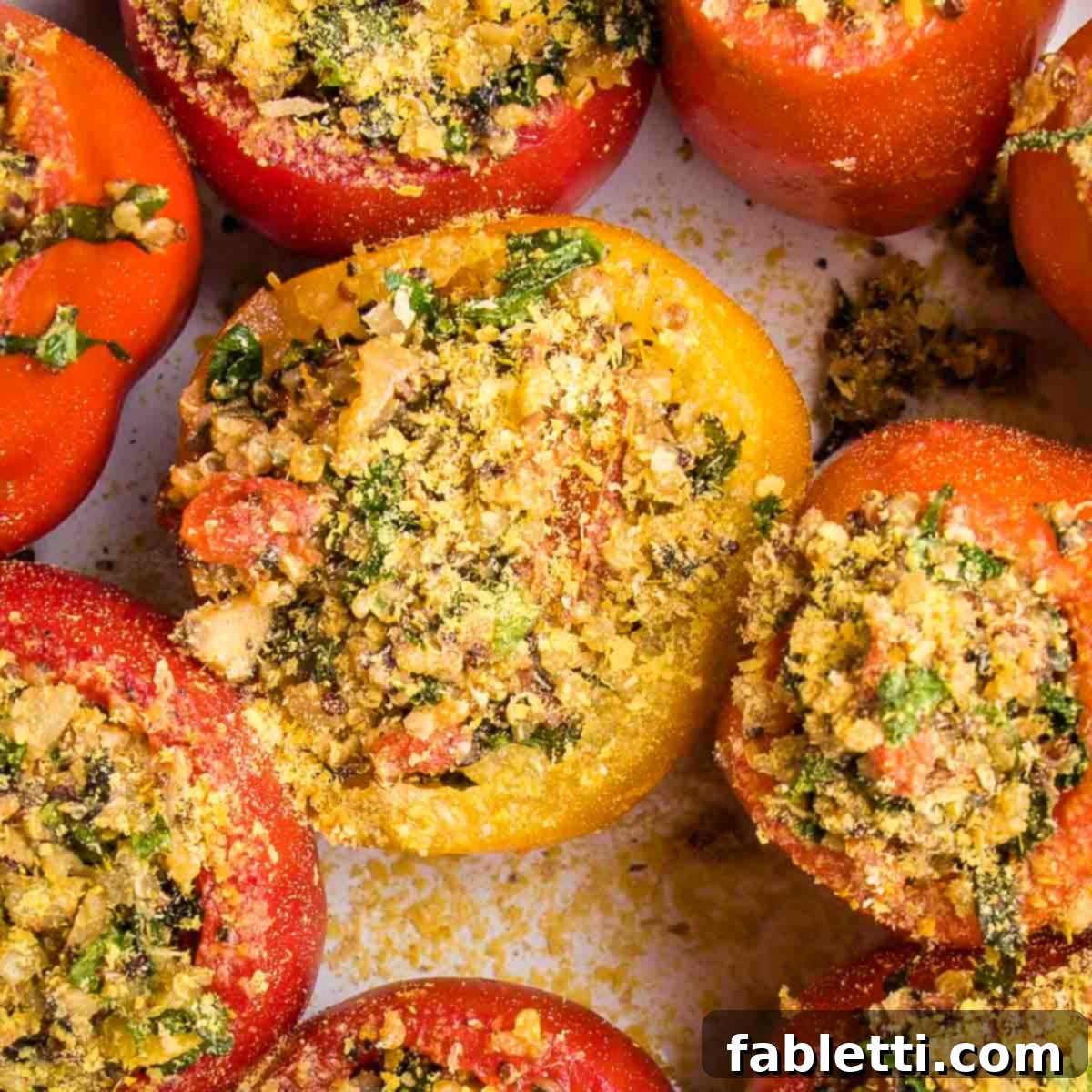 Plant-Powered Stuffed Tomatoes 15 Large tomatoes, scooped out and filled with quinoa stuffing, then sprinkled with additional nutritional yeast for extra 'cheesy' flavor.