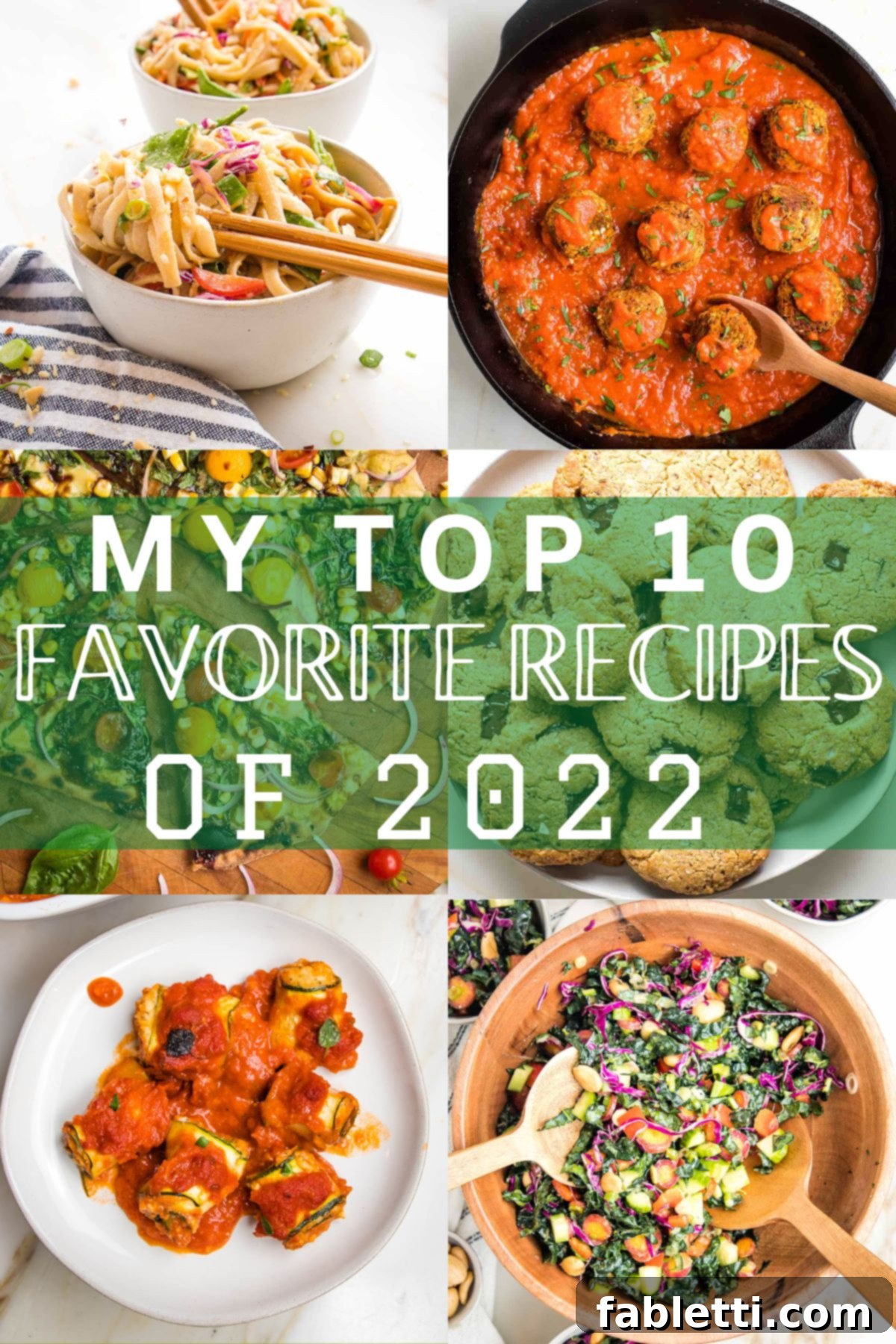 A beautifully arranged spread of various healthy, colorful vegan dishes, symbolizing a year of delicious eating.