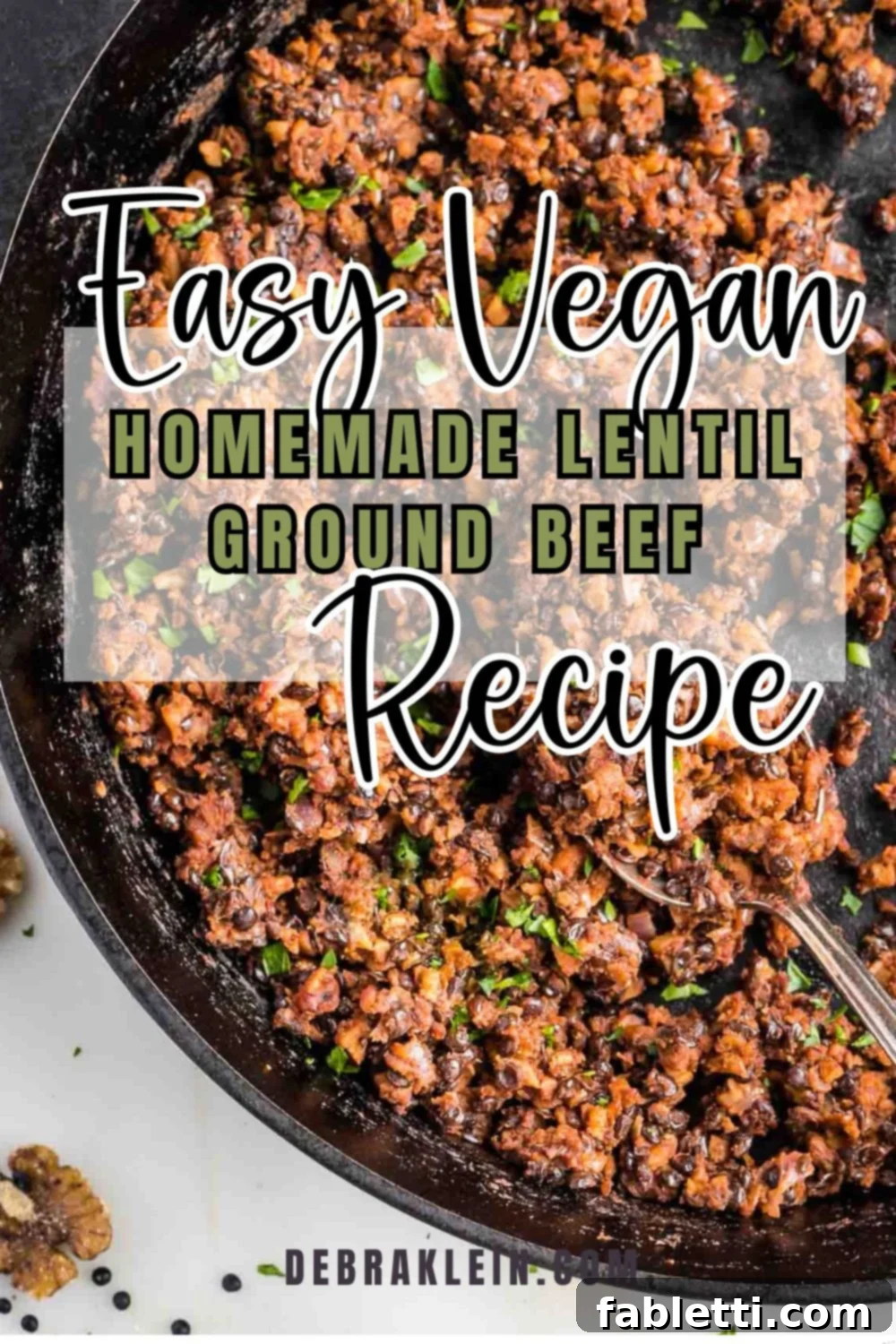 Umami-Packed Vegan Mushroom Lentil Crumble 15 A vibrant, close-up shot of the finished vegan ground beef in a skillet, showcasing its rich, browned, and crumbly texture, ready to be incorporated into any recipe. Fresh herbs add a touch of color.