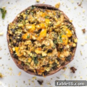Gourmet Vegan Stuffed Portobello Mushrooms 19 Large portobello mushroom cap stuffed with veggies and herbs, freshly baked and delicious.