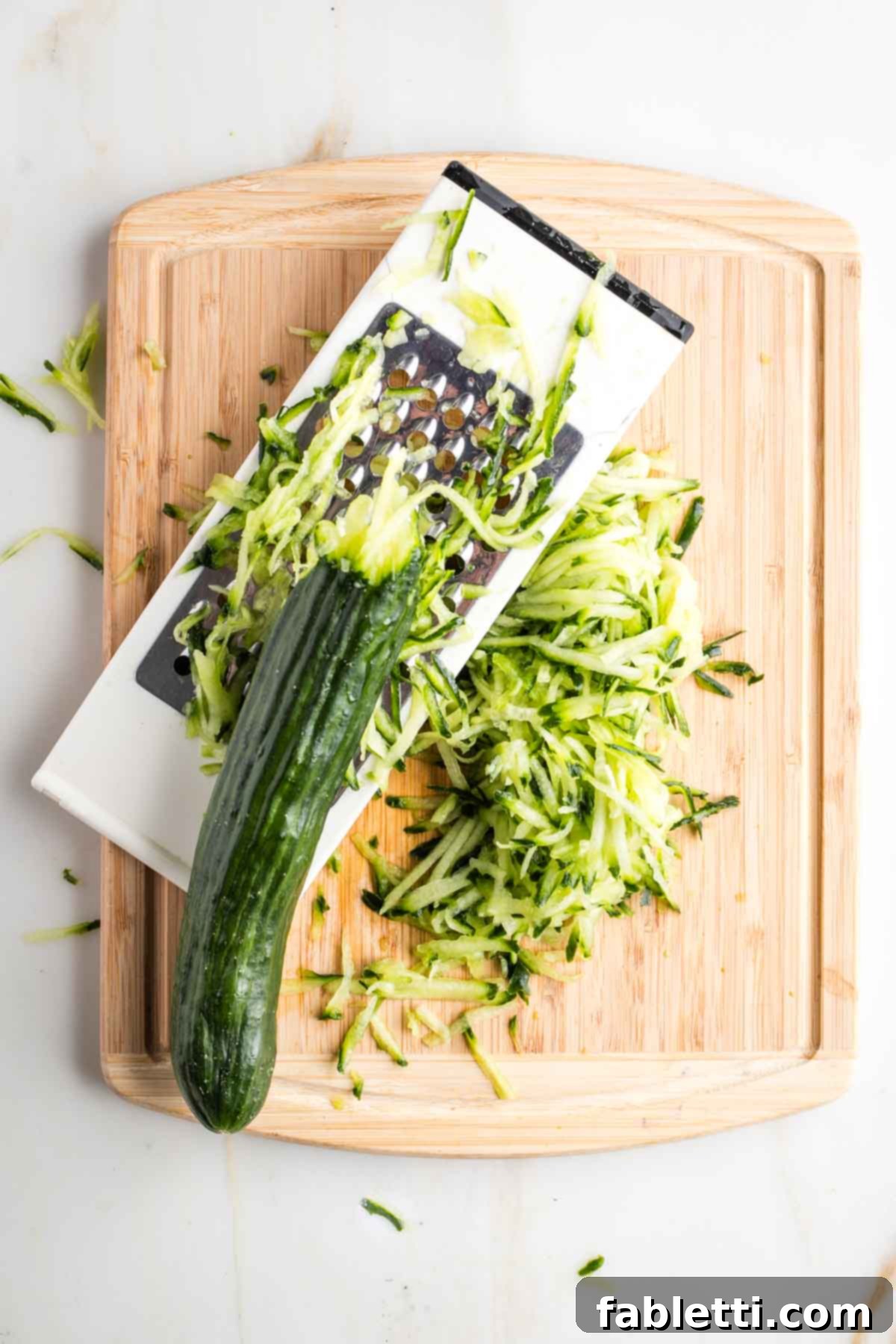 Vegan Tzatziki Sauce 5 Box grater, shredding a cucumber.