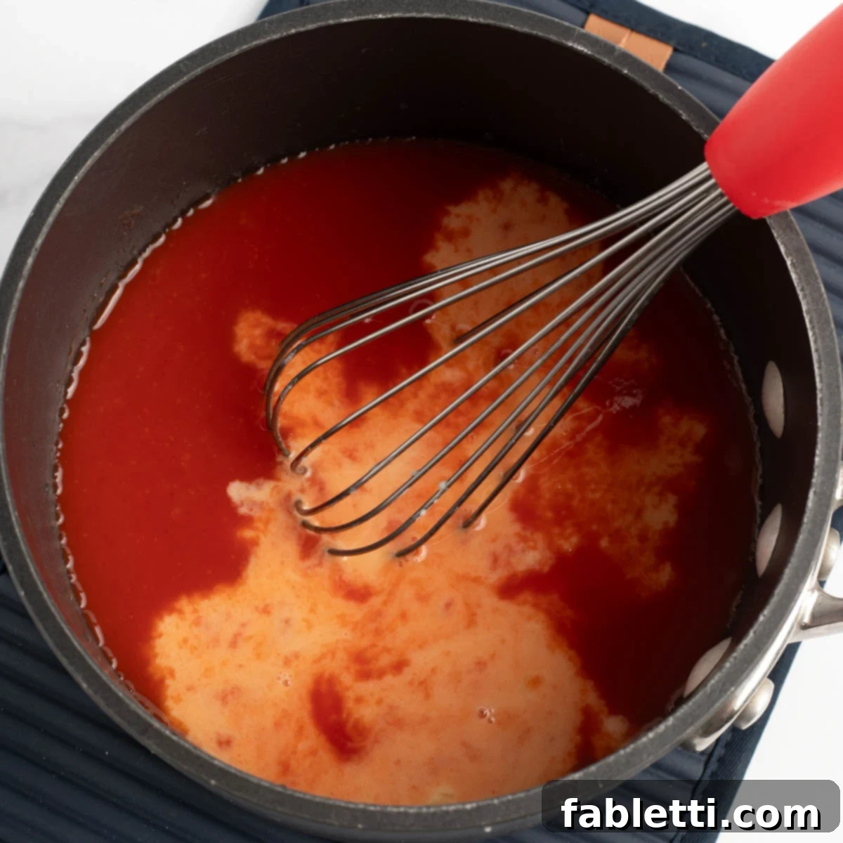 Arrowroot mixture poured into sauce.