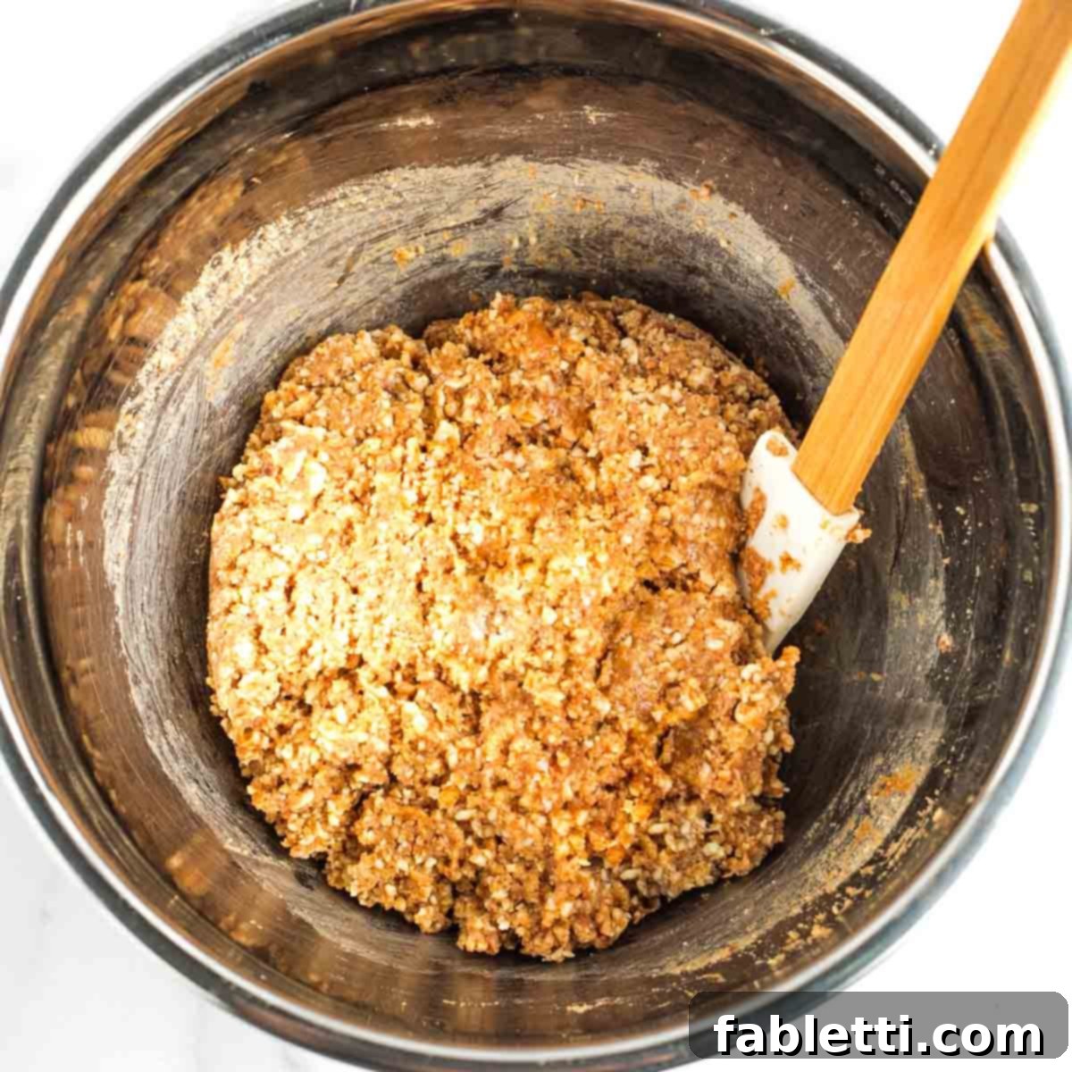 Decadent Vegan Chocolate Almond Macarons 9 Nutty, cookie dough batter in a metal mixing bowl.