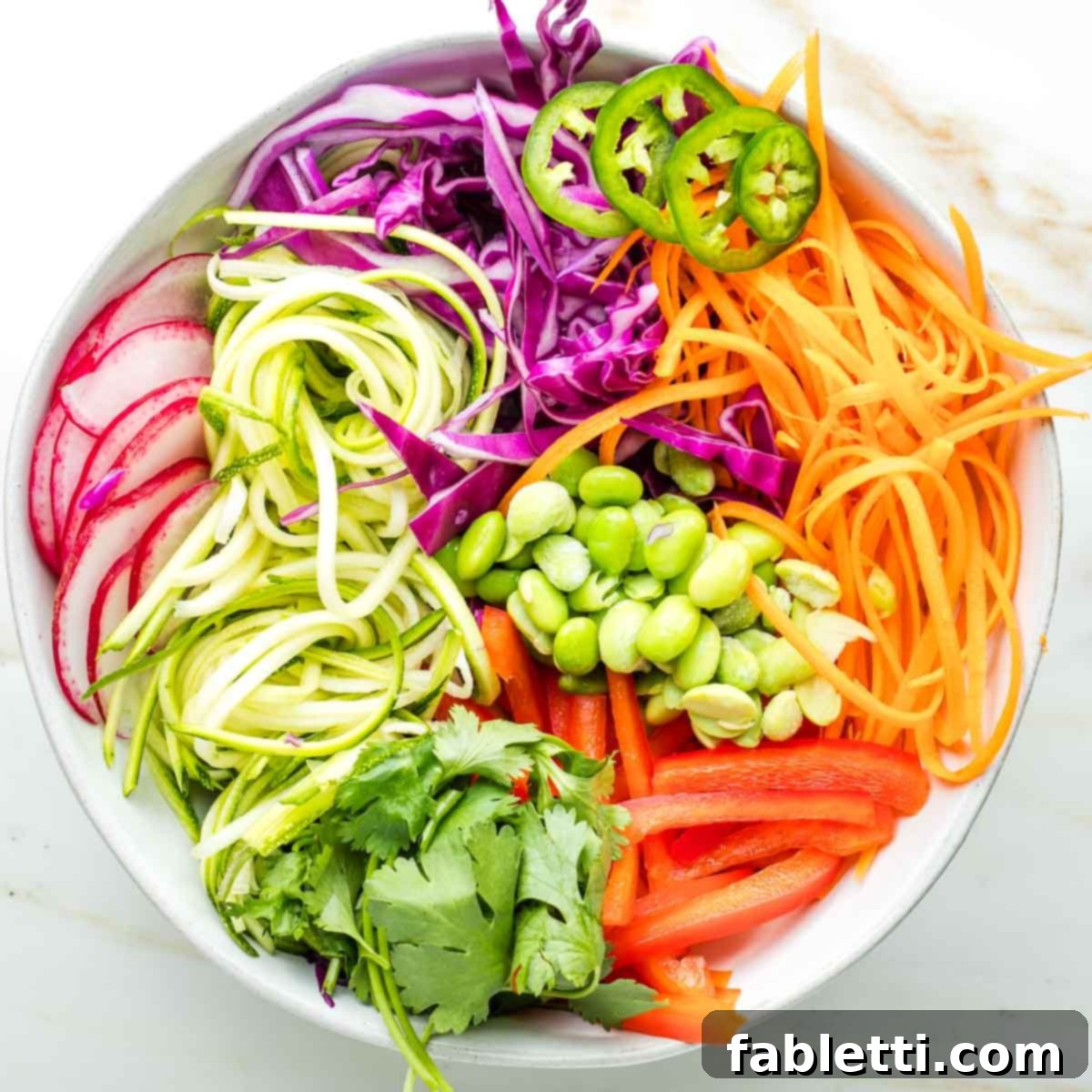 Fresh Spring Roll Salad Bowl with Creamy Peanut Sauce 16 All the veggies that would have been inside veggie spring rolls, but in a bowl.