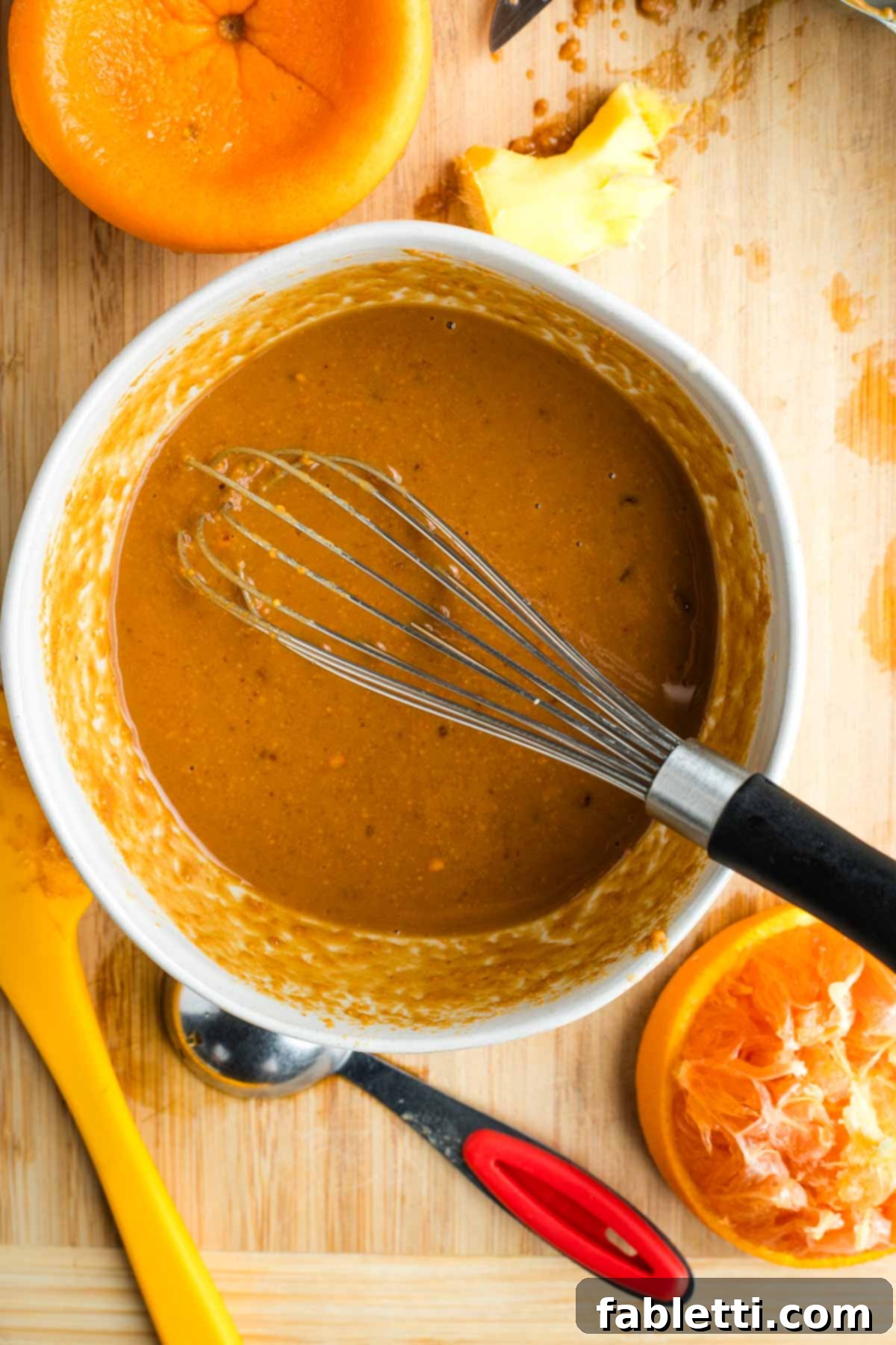 Fresh Spring Roll Salad Bowl with Creamy Peanut Sauce 8 Whisking peanut dressing together, squeezing oranges into the bowl.