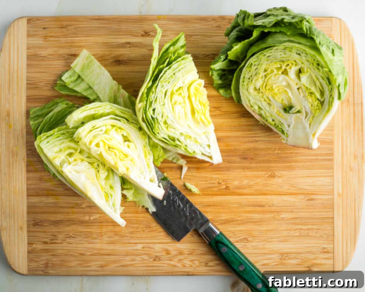Smoky Shiitake and Zesty Russian Vegan Wedge 5 Iceberg lettuce head, cut in half and then each half cut into thirds through the core, creating perfect wedges.