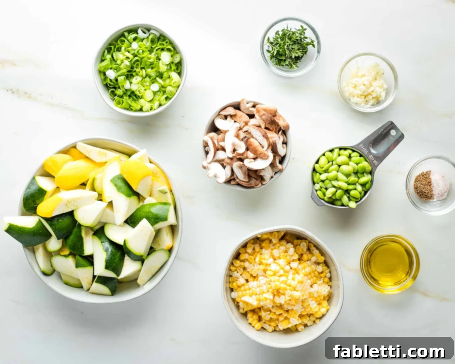 Vegan Zucchini Skillet Dinner in Just 20 Minutes 7 Chopped fresh ingredients to make a zucchini skillet dinner.