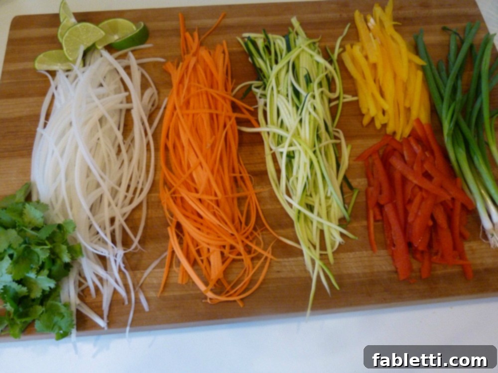 Prepped vegetables for Veggie Pad Thai