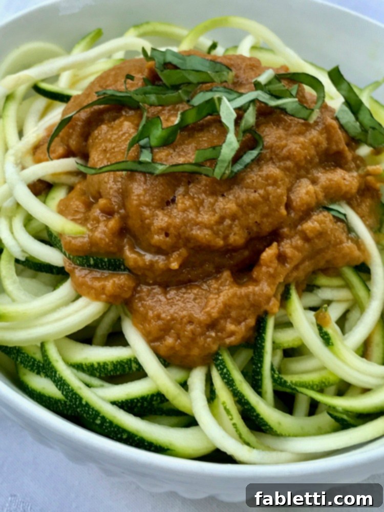 Rustic Roasted Tomato Sauce 2 Homemade Roasted Tomato Sauce served over zucchini noodles for a healthy meal.