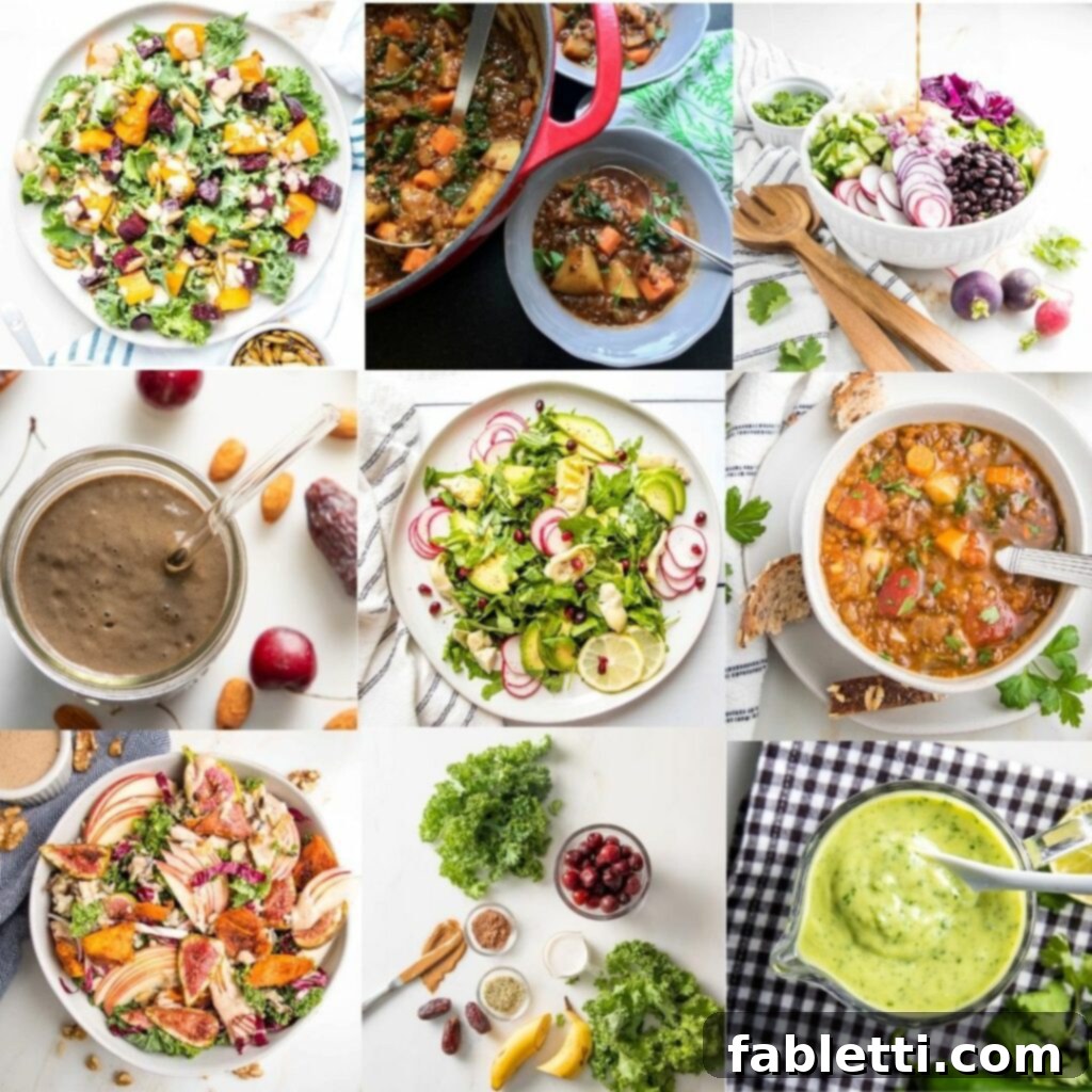 The Green Lifeline: Reclaim Your Health with Leafy Power 2 9 grid of photos, recipes including leafy greens, ranging from bright salads, to stews and soup and smoothies too.