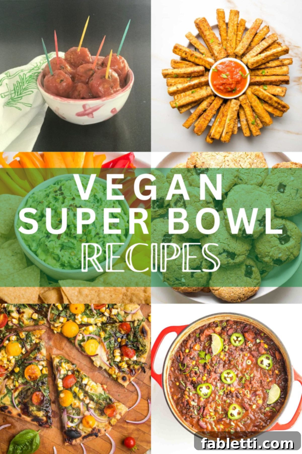 Plant-Based Super Bowl Bites 2 A vibrant display of various vegan Super Bowl dishes, including guacamole, chips, and fresh vegetables, setting the stage for an exciting game day spread.