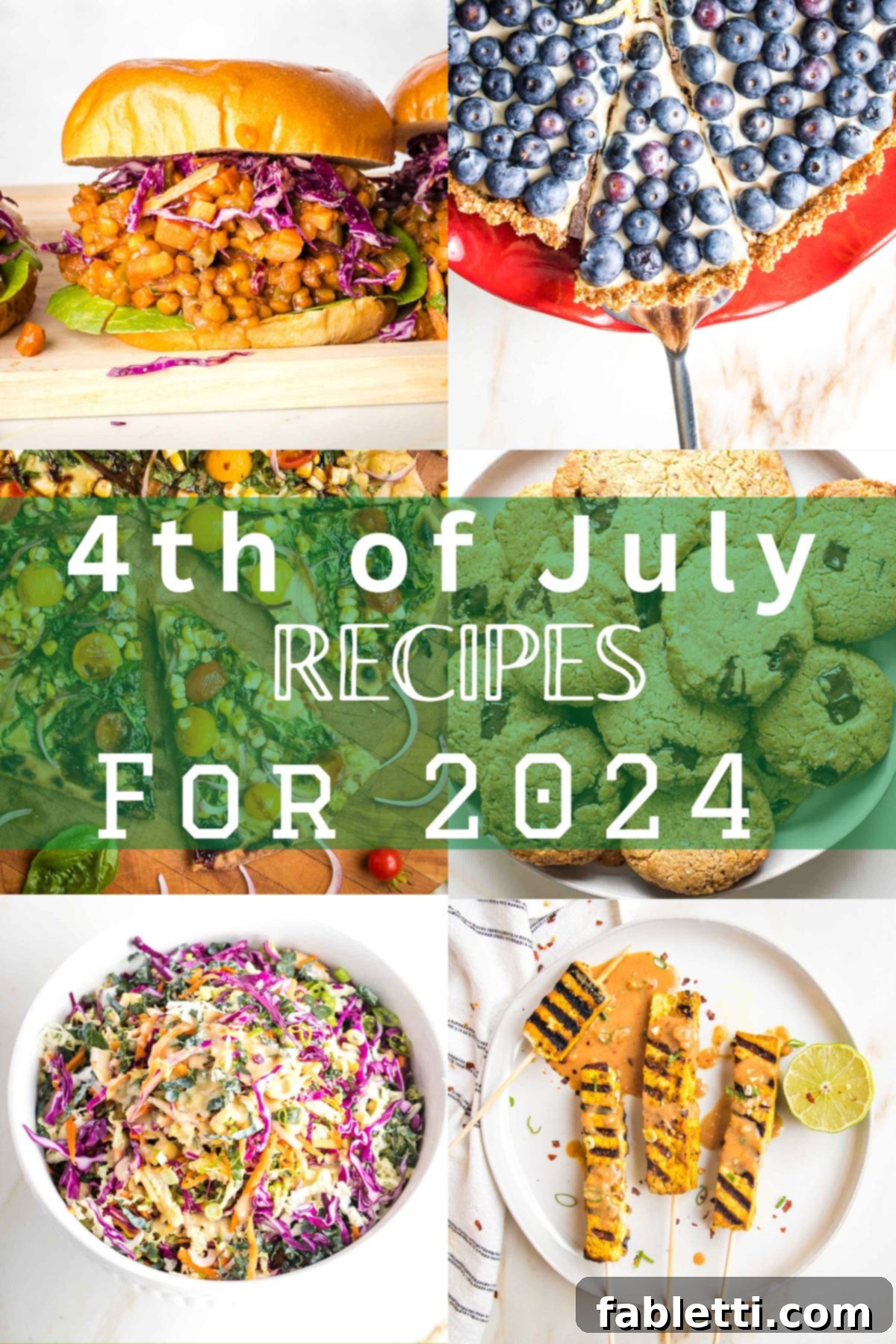 Red, White & Wholesome: 2025 Fourth of July Recipes 2 Collage of food photos with the words "4th of July Recipes for 2024" written across the center.