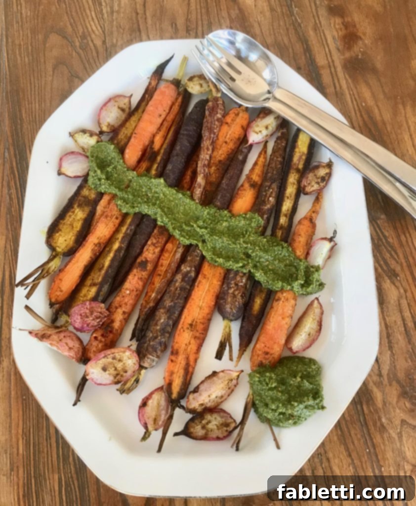 Roasted Vegetables with Carrot Top Pesto 3 Roasted Veggies with Carrot Top Pesto. A colourful and nutritious meal.