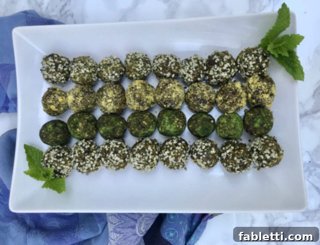 Thin Mint Healthy Energy Bites - what will you roll yours in? Hemp, pistachio, matcha, chia, cacao nibs?