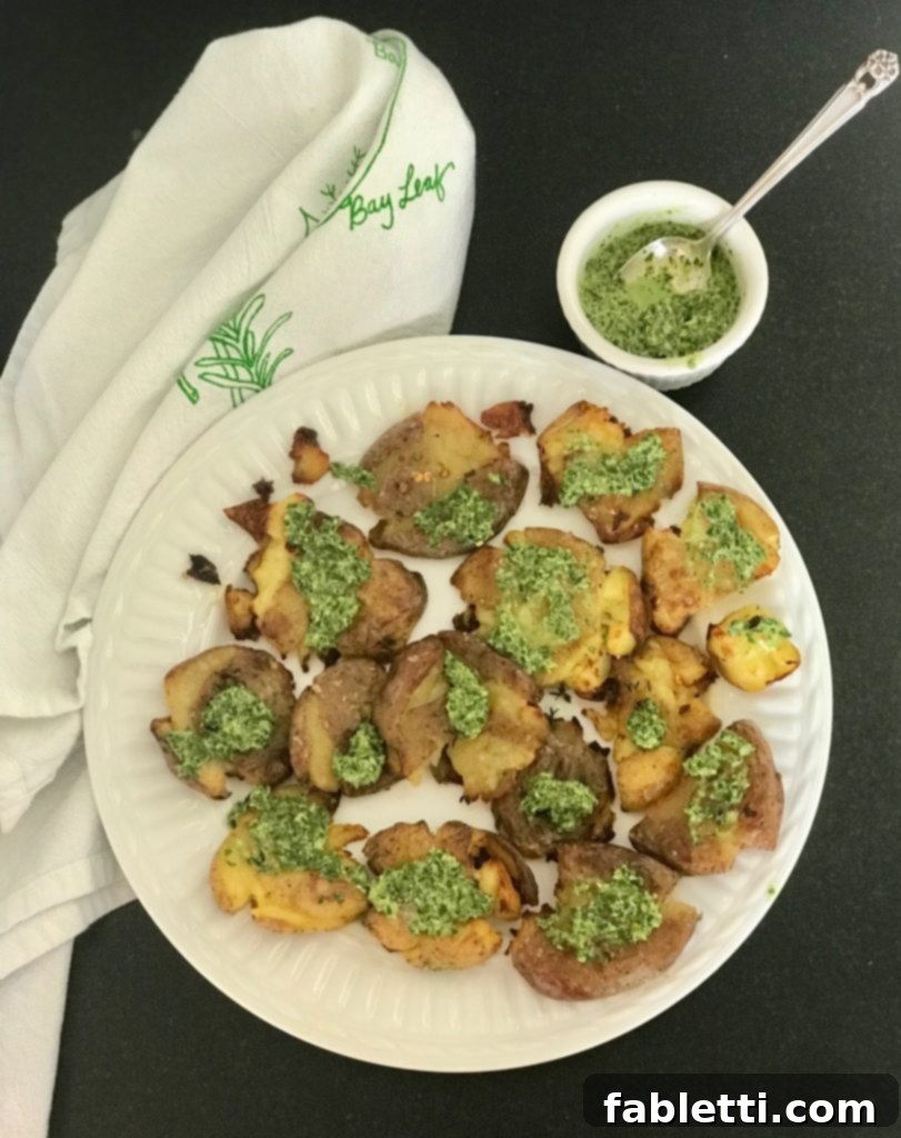 Perfectly Crispy Smashed Potatoes with Fresh Pesto 2 Crispy Smashed Potatoes with Pesto