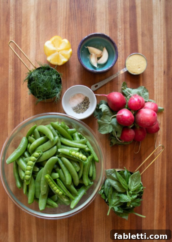 Vibrant Sugar Snap Pea Salad 3 Crisp Snap Peas, Radishes, and a Homemade Herb & Lemon Vinaigrette