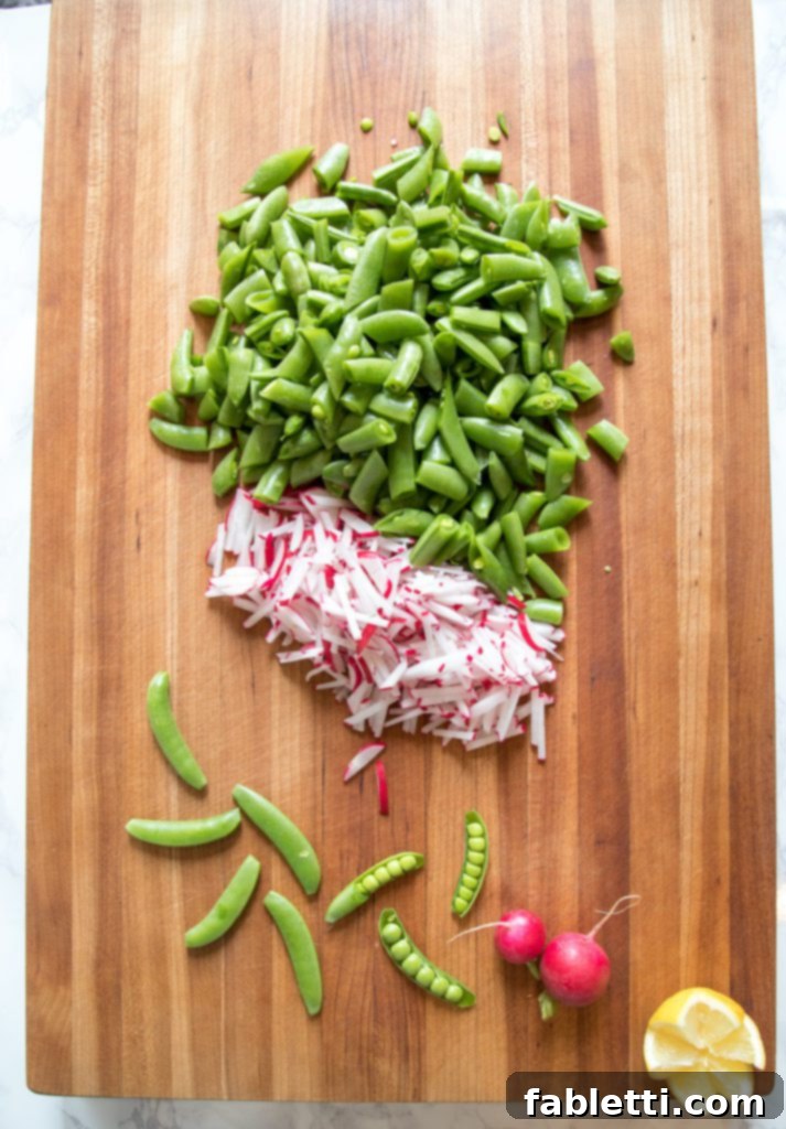 Vibrant Sugar Snap Pea Salad 4 Freshly Chopped Raw Sugar Snap Peas and Radishes for a Wholesome Salad
