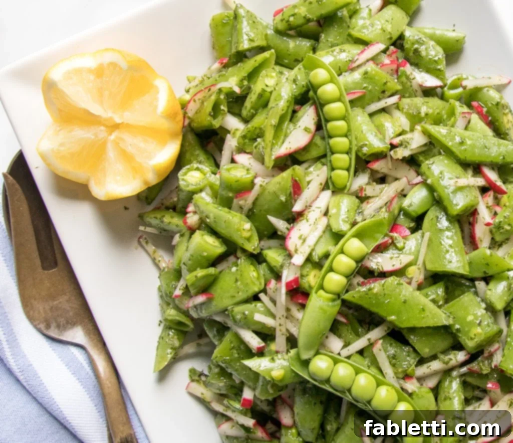 Vibrant Sugar Snap Pea Salad 6 Raw Sugar Snap Peas with Radish, Lemon, and Fresh Herbs - A Healthy Dish