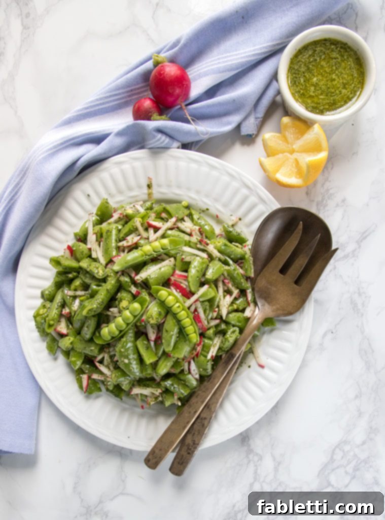 Vibrant Sugar Snap Pea Salad 7 Sugar Snap Peas, Radishes with a Zesty Lemon Dill Vinaigrette