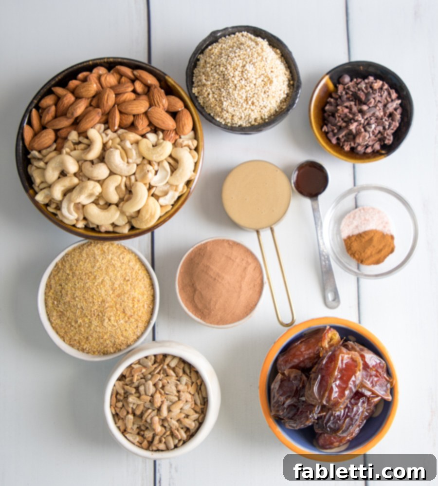 Effortless Grain-Free Fuel Bars 4 Ingredients for healthy energy bars: nuts, seeds, tahini, cacao, and dates