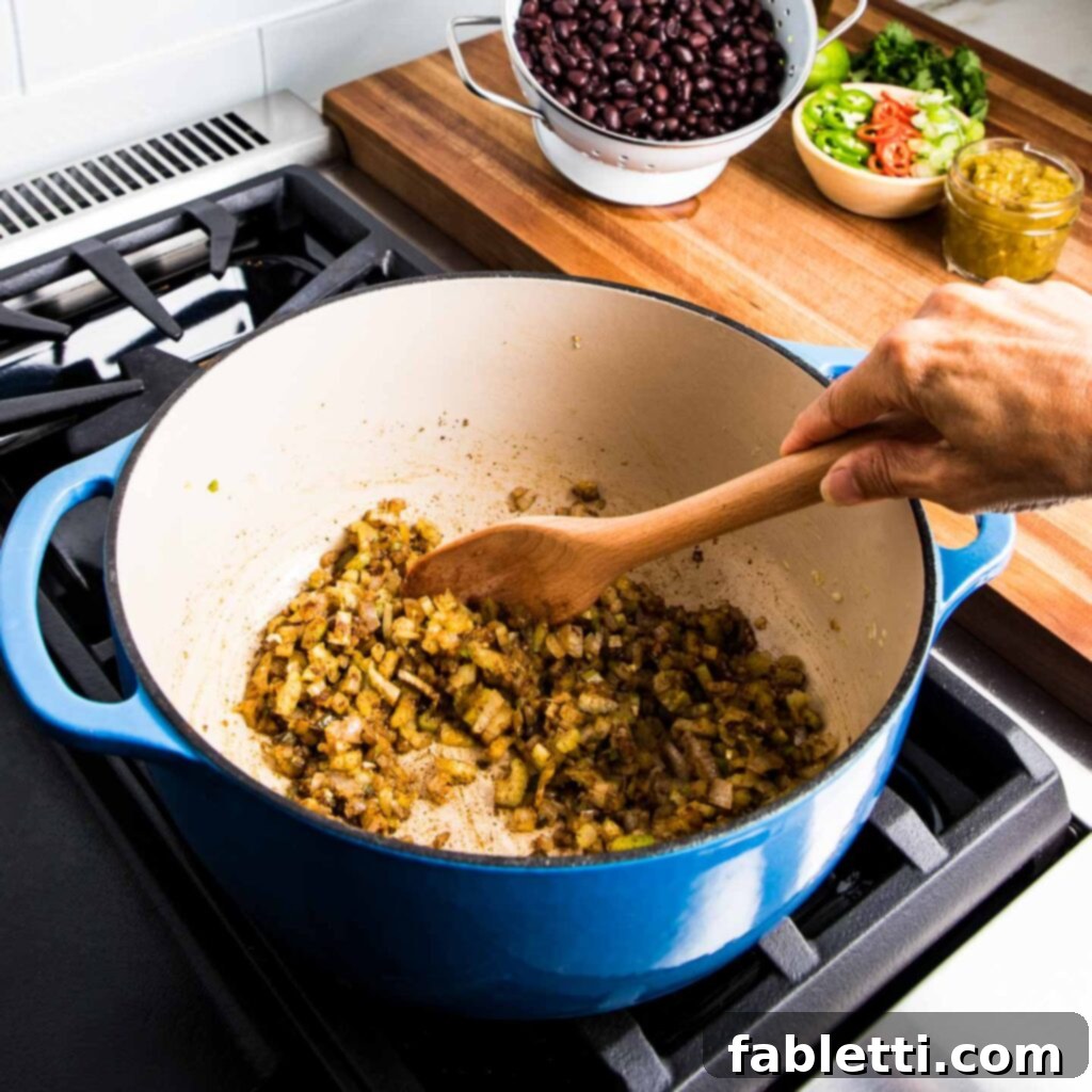 No-Fuss Black Bean Soup 7 A mix of chopped celery and jalapeno, prepped and ready to add flavor and a touch of heat to the soup.