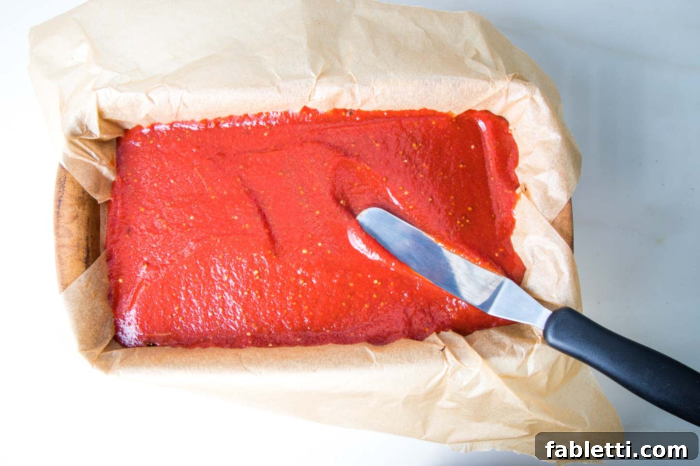 Hearty Plant-Based Meatloaf 14 An offset spatula is used to meticulously spread the tangy tomato glaze onto the partially baked vegan meatloaf.