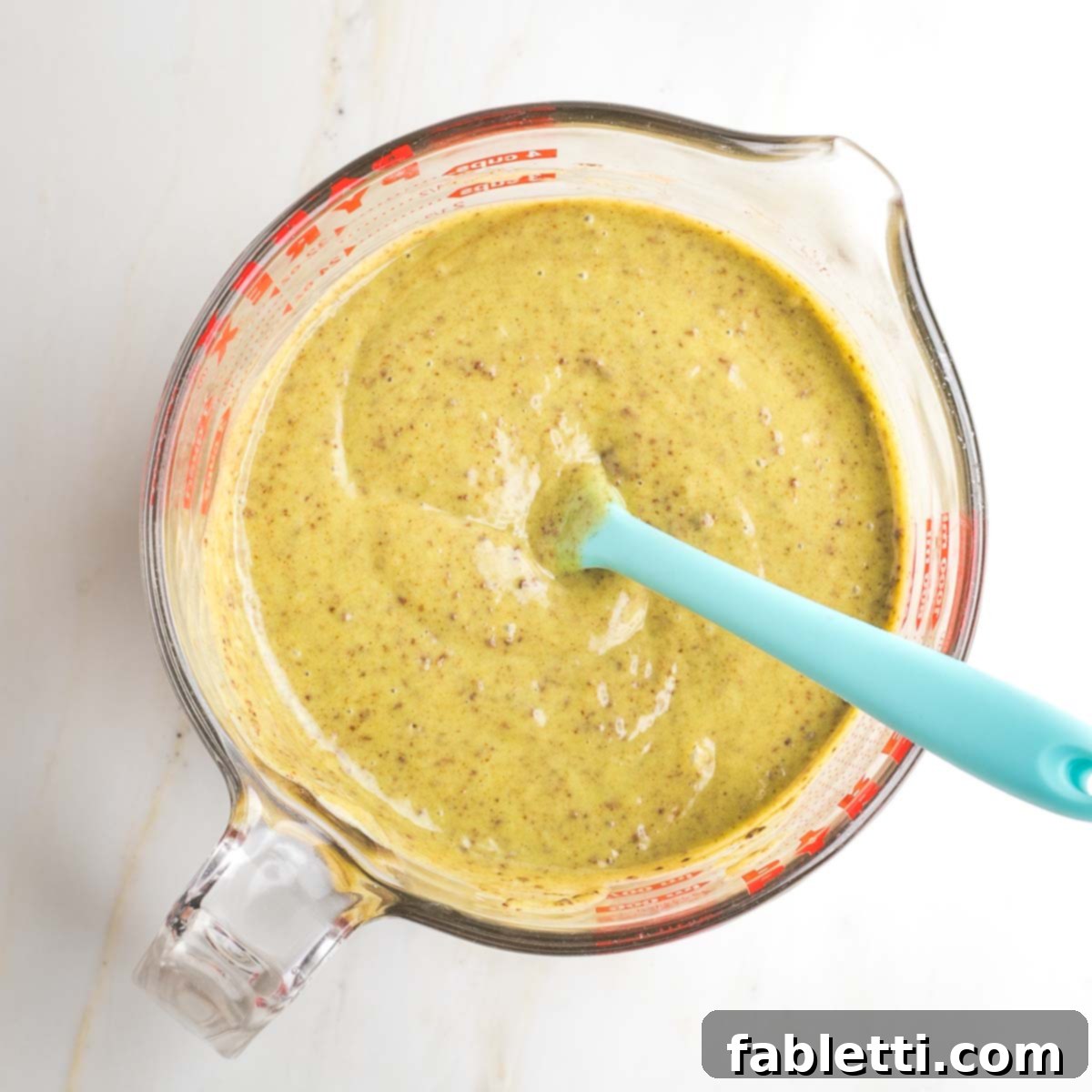 Delicious Dairy-Free Apple Noodle Kugel 7 The spiced, brownish-green flaxseed and cinnamon mixture is thoroughly combined by hand in a large measuring cup, resulting in a cohesive and fragrant pudding base for the kugel.