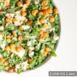 Kale, creamy dressing and crunchy chick pea croutons