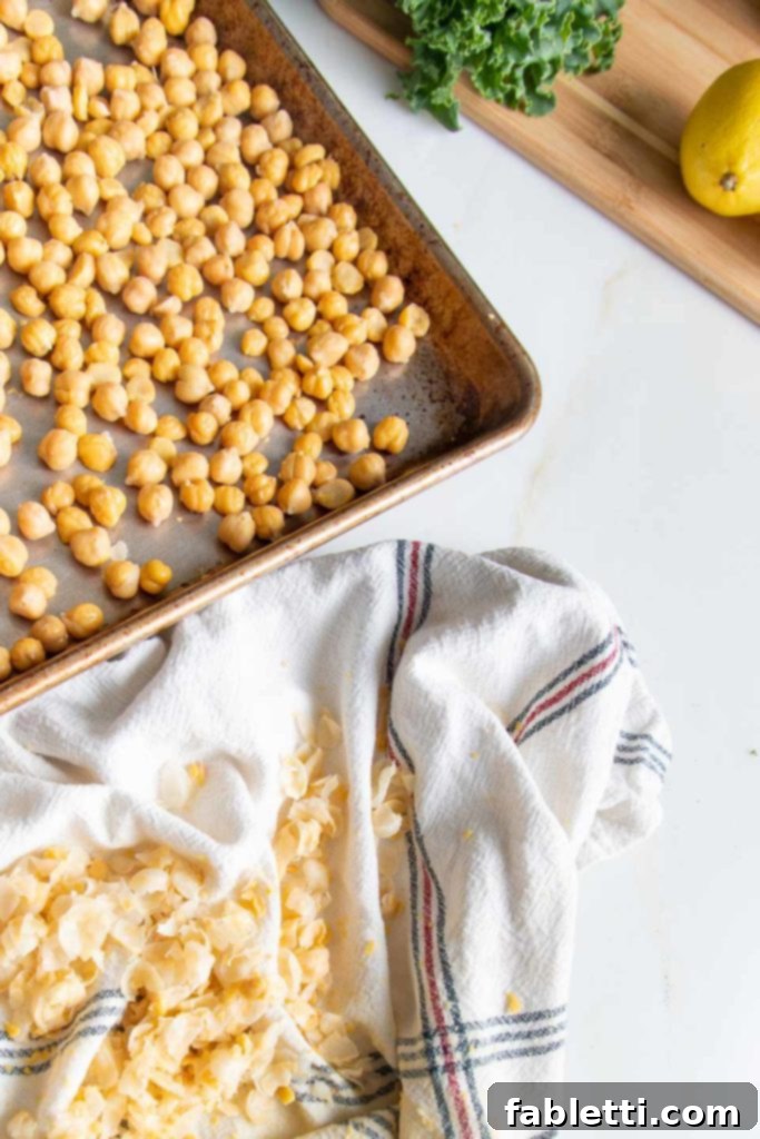 A kitchen towel filled with discarded chickpea skins, ready for roasting