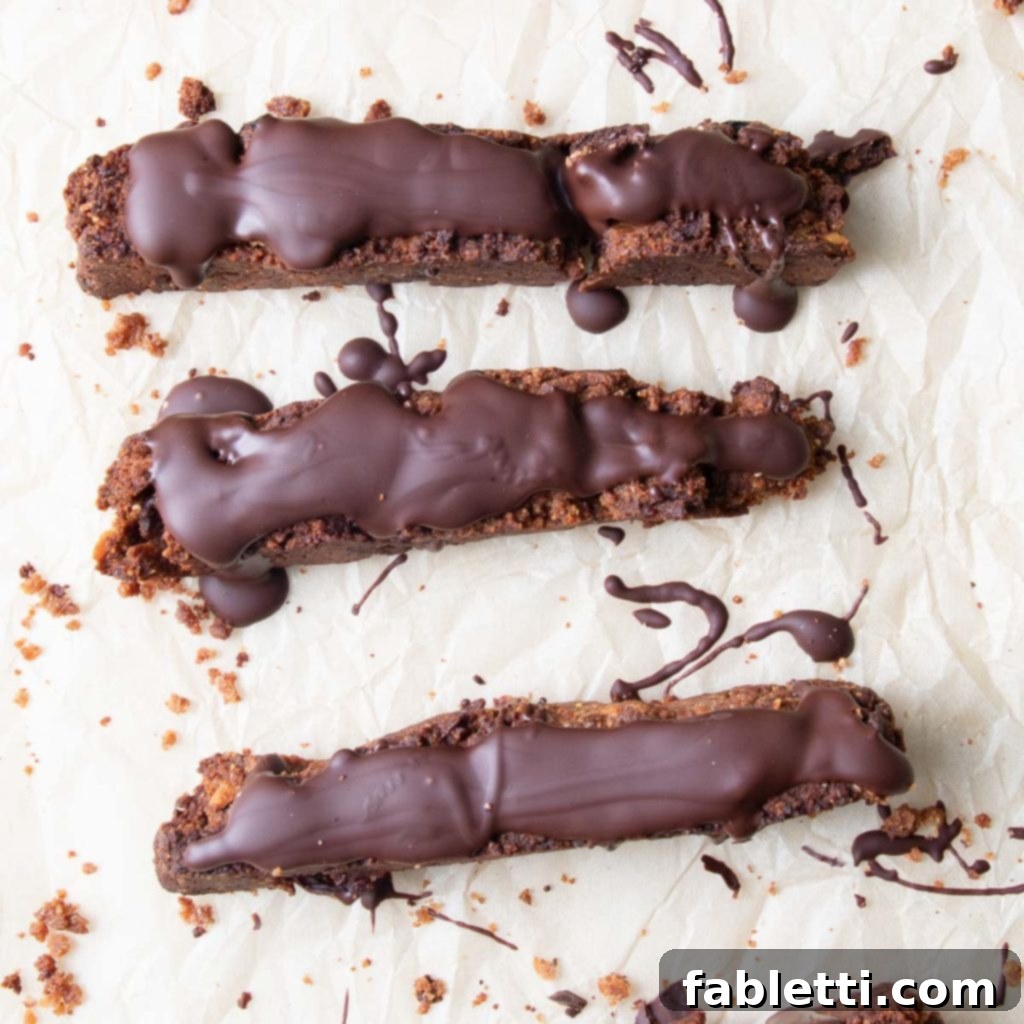 Plant-Based Biscotti Perfection 9 close up of chocolate covered biscotti