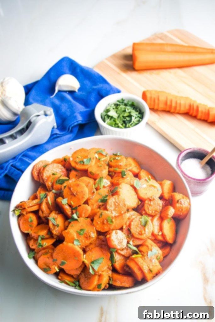 spiced sliced carrots with parsley and garlic.