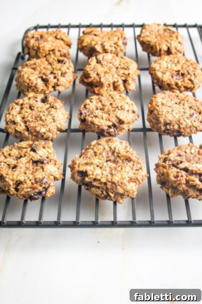 Speedy 15-Minute Oatmeal Raisin Delights 8 Freshly baked oatmeal raisin cookies cooling on a wire rack, filling the air with their delicious aroma.