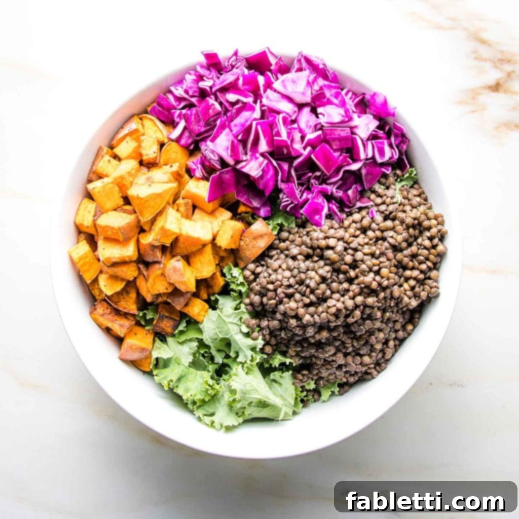 Vibrant Vegan Lentil Medley 9 Coarsely chopped purple cabbage.