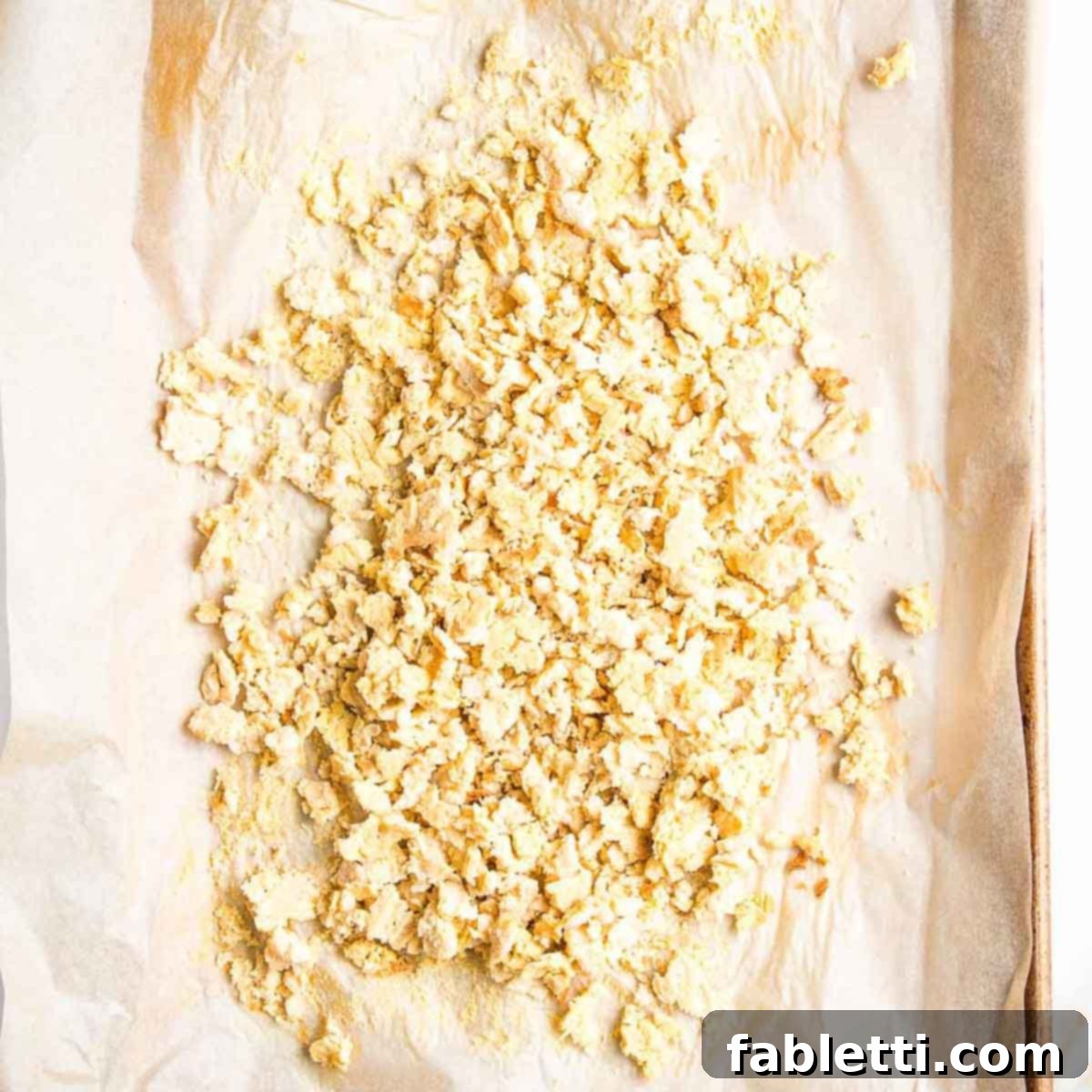 Zesty Vegan Elote 11 Crumbled mexican cheese on a baking tray.