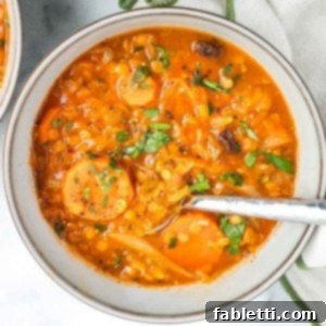 Tangy Vegan Cabbage Soup 18 Cabbage soup with carrots, raisins, lentils and fresh parsley in a tomato broth base.
